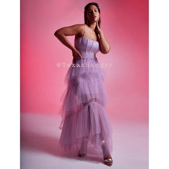 NWT BCBGMaxAzaria Oly Corset Tulle Gown Size 0 Orchid - Picture 6 of 16